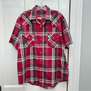 Vintage Plains western wear pearl snap short‎ sleeve shirt men's large
